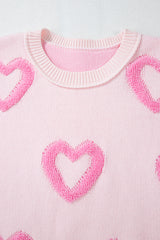 Pink Heart Shape Bubble Sleeve Baggy Sweater Sweaters JT's Designer Fashion