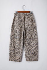 Khaki Leopard Printed Drawstring Elastic Waistband Pocketed Wide Leg Jeans Jeans JT's Designer Fashion