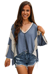 Ashleigh Blue Crochet Detail Exposed Seam High Low Loose Top Long Sleeve Tops JT's Designer Fashion