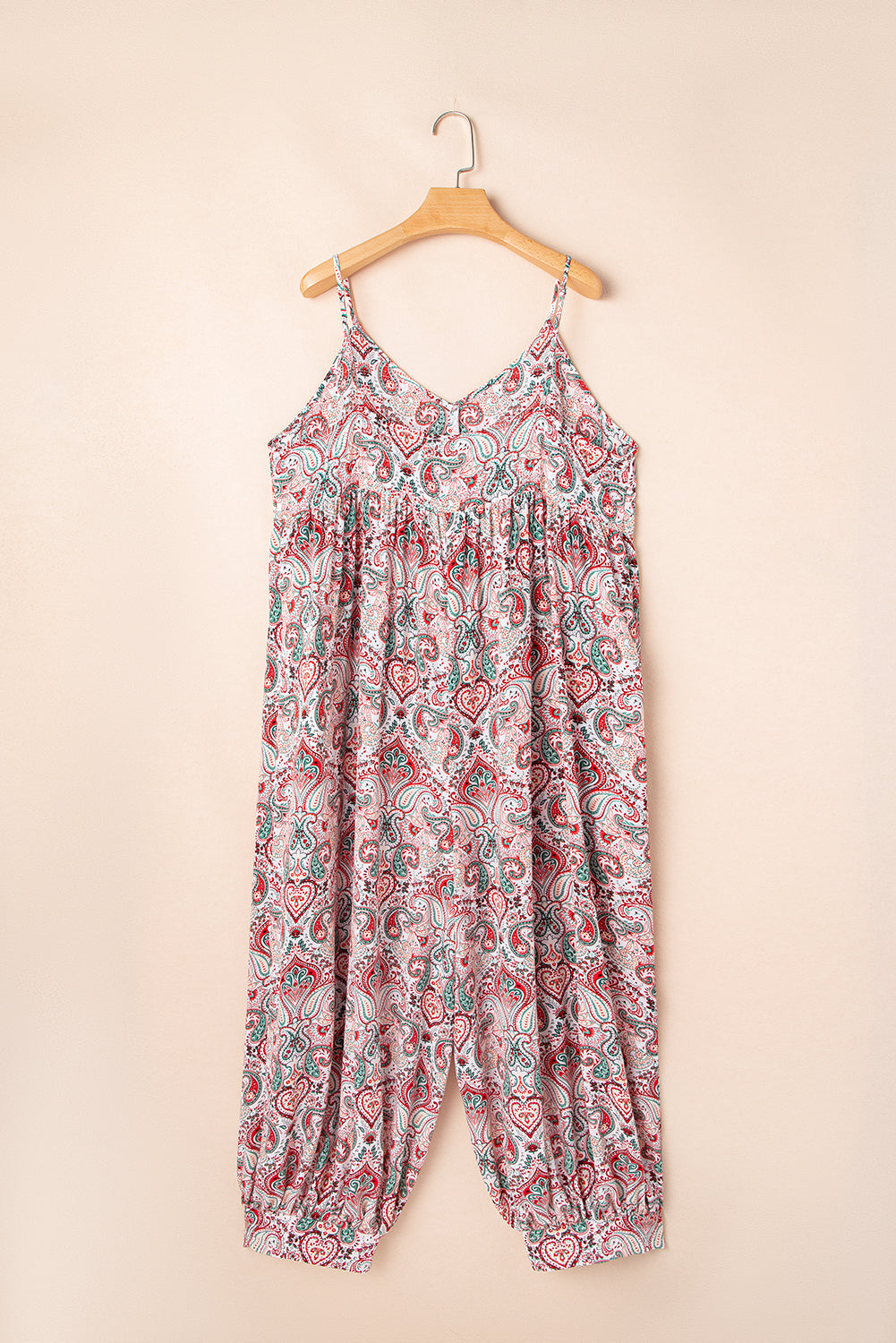 Multicolour Plus Size Paisley Print Sleeveless V Neck Jogger Jumpsuit Plus Size Bottoms JT's Designer Fashion
