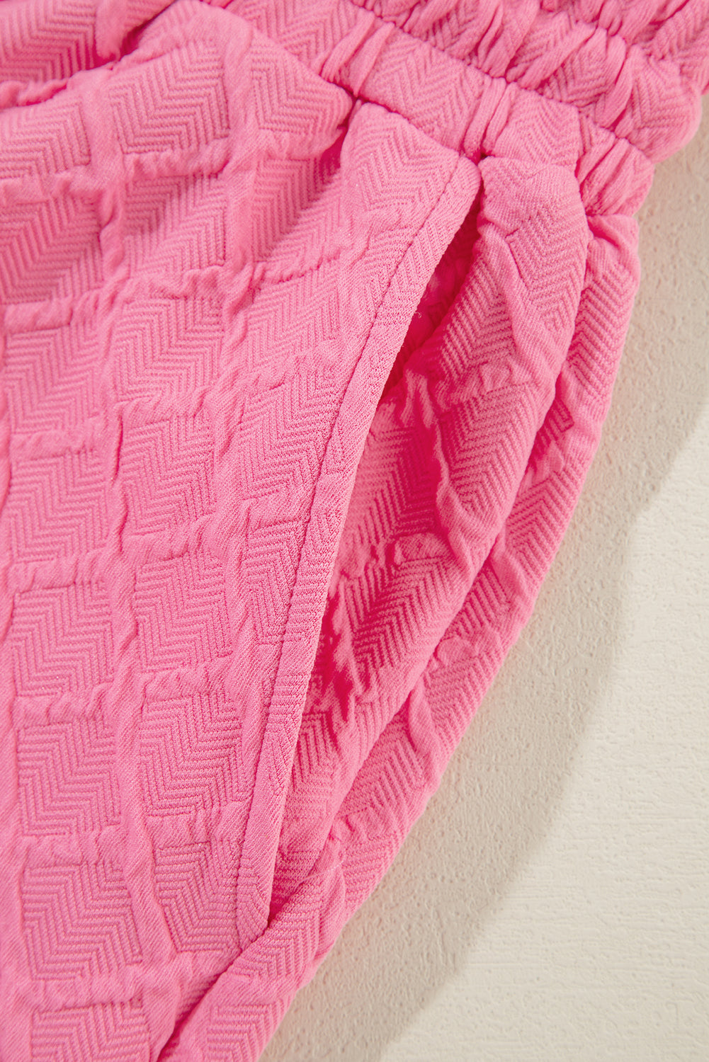 Sachet Pink Checkered Textured Tee and Drawstring Shorts Short Sets JT's Designer Fashion