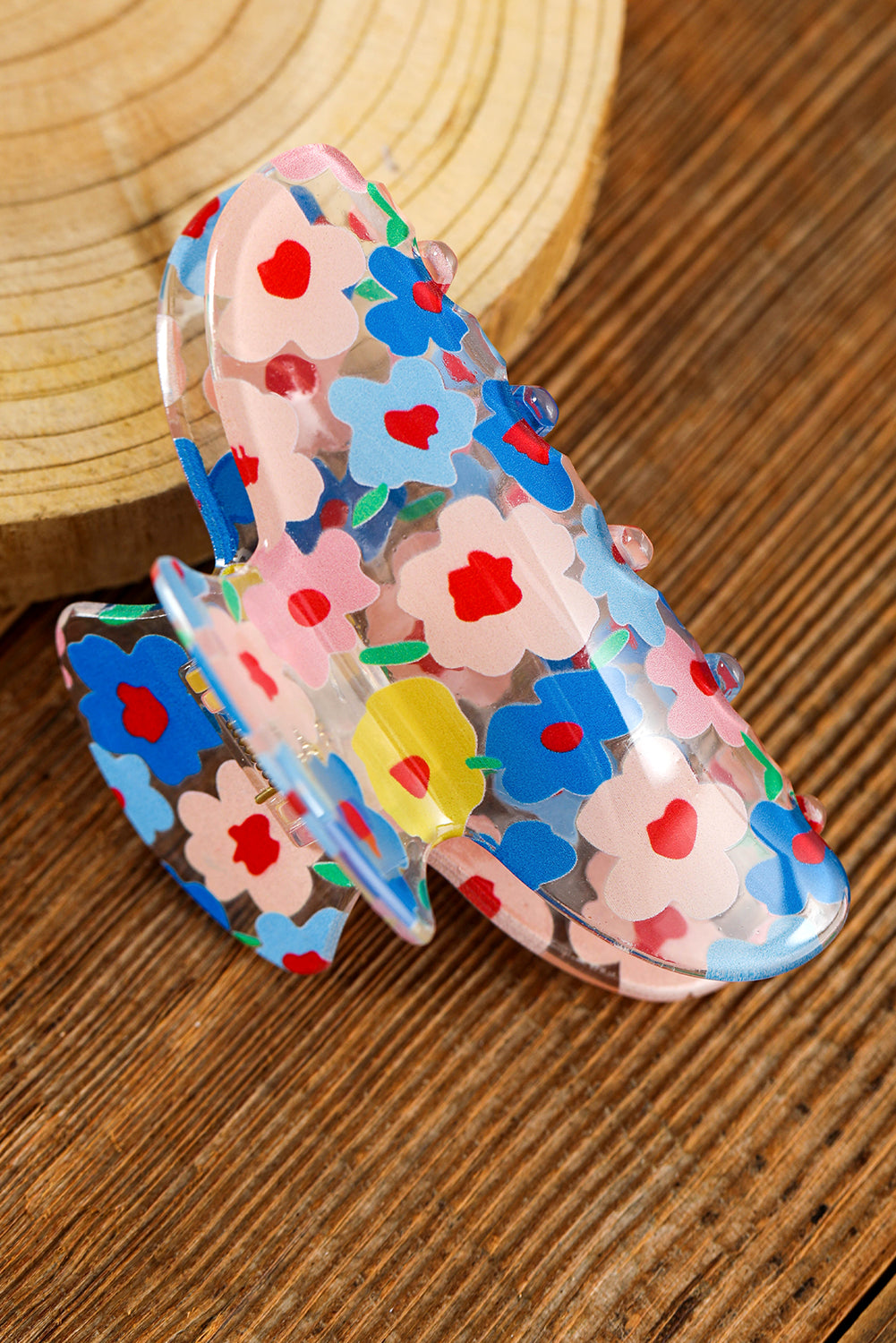 Light Blue Vibrant Flower Print Transparent PVC Hair Clip Headwear JT's Designer Fashion