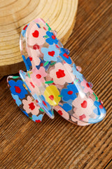 Light Blue Vibrant Flower Print Transparent PVC Hair Clip Headwear JT's Designer Fashion