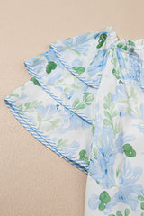 Sky Blue Floral Contrast Edge Layered Short Sleeve Mini Dress Floral Dresses JT's Designer Fashion