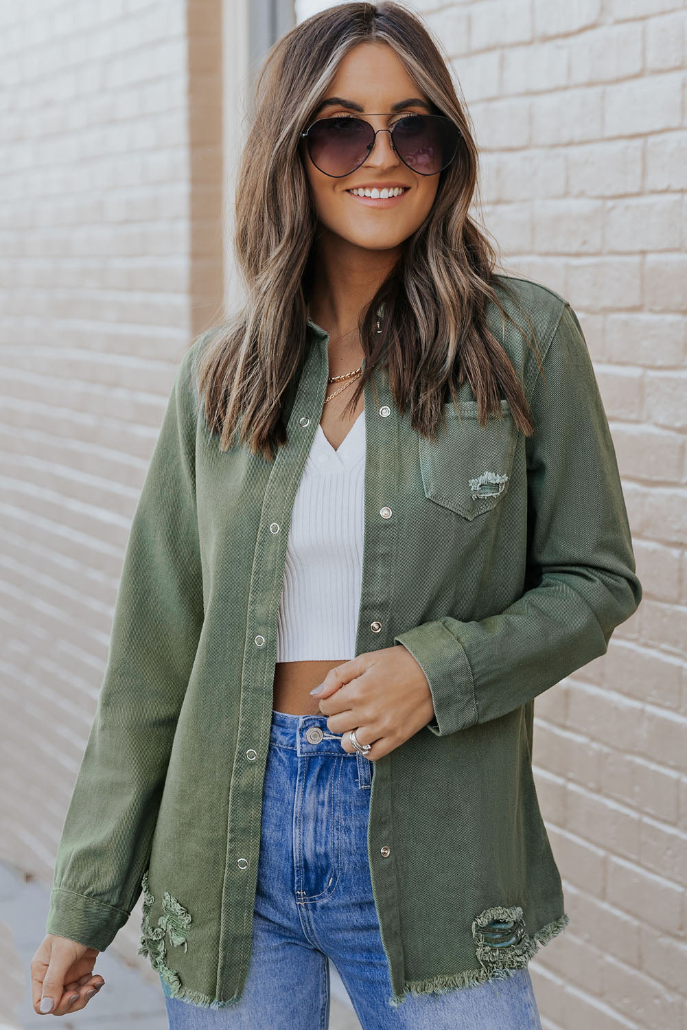 Green Ripped Denim Jacket Green 100%Cotton Denim Jackets JT's Designer Fashion