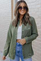 Green Ripped Denim Jacket Green 100%Cotton Denim Jackets JT's Designer Fashion