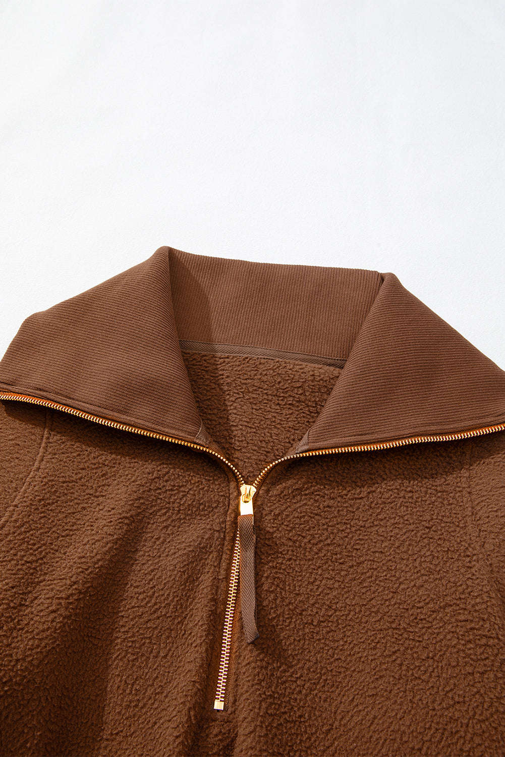Brown Half Zip Fleece Pullover Sweatshirt Sweatshirts & Hoodies JT's Designer Fashion