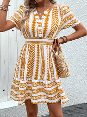 Geometric Notched Short Sleeve Mini Dress Mini Dresses JT's Designer Fashion