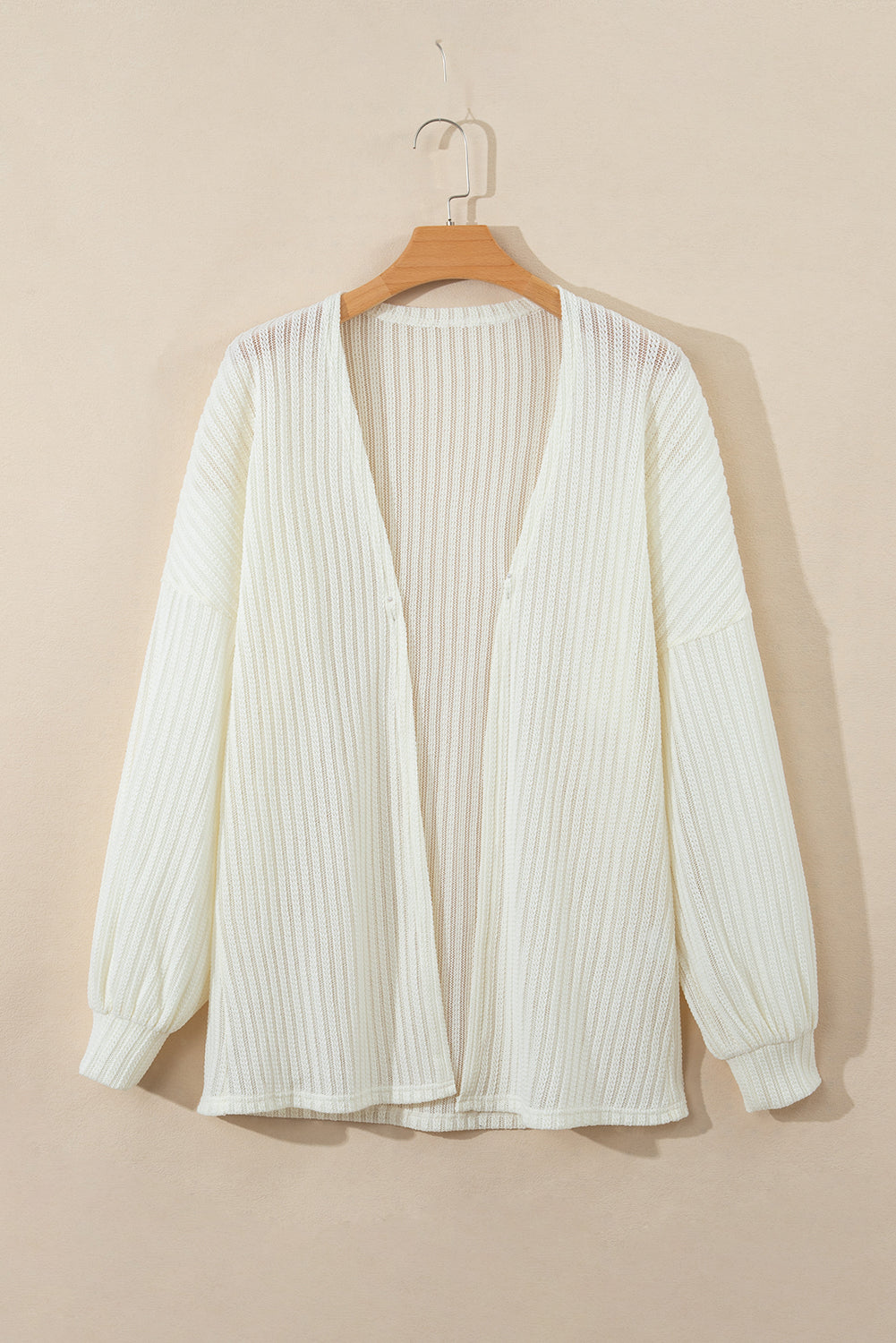 Beige Textured Lantern Sleeve Open Kimono Kimonos JT's Designer Fashion