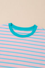 Pink Stripe Color Block Loose Fit Two Piece Shorts Set Short Sets JT's Designer Fashion