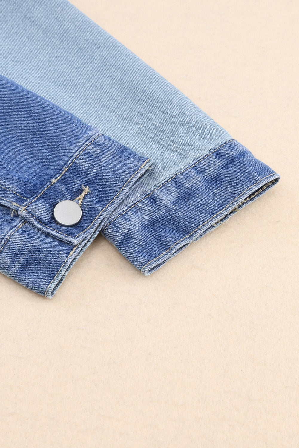 Sky Blue Color Block Denim Patchwork Frayed Hem Jacket Denim Jackets JT's Designer Fashion