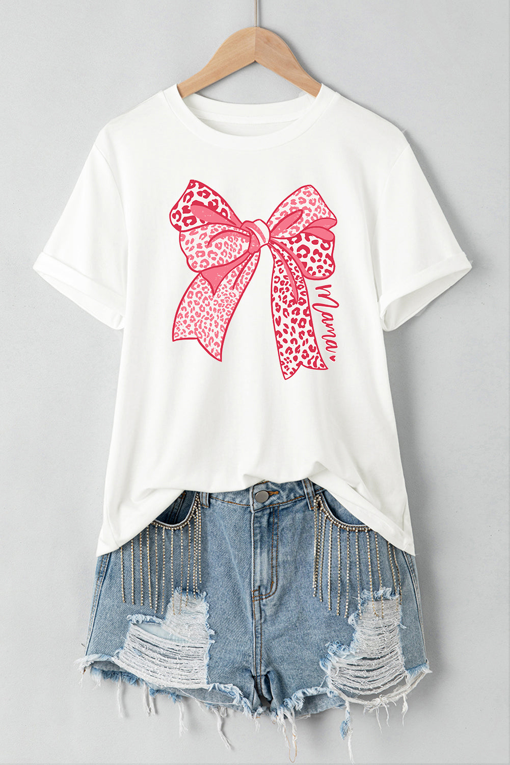 White Leopard Bow Graphic Mothers Day Fashion T Shirt Graphic Tees JT's Designer Fashion