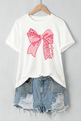 White Leopard Bow Graphic Mothers Day Fashion T Shirt Graphic Tees JT's Designer Fashion