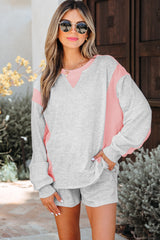 Light Grey Color Block Raw Hem Pullover and Casual Shorts Set Short Sets JT's Designer Fashion