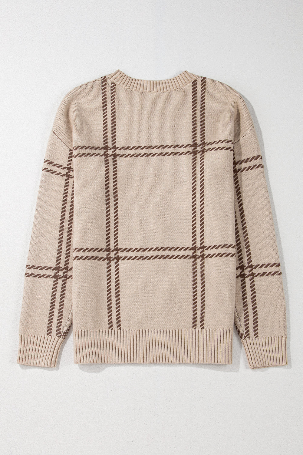 Khaki Plaid Pattern Knitted Drop Shoulder Sweater Sweaters JT's Designer Fashion