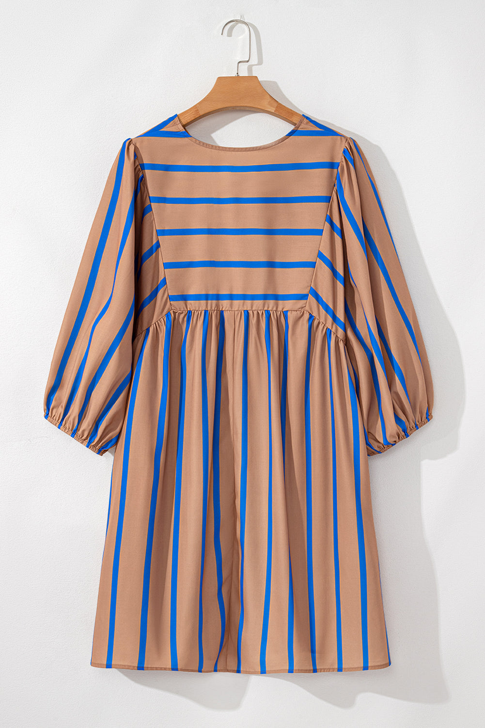 Khaki Stripe Contrast Striped Print 3/4 Sleeve Babydoll Plus Size Dress Plus Size Mini Dresses JT's Designer Fashion