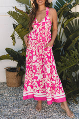 Rose Floral V Neck Crisscross Backless Long Dress Maxi Dresses JT's Designer Fashion