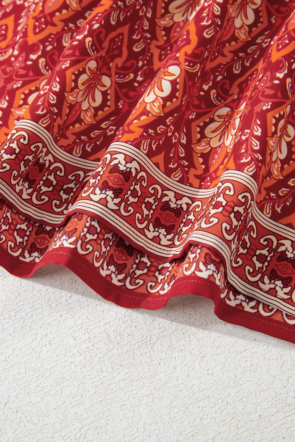 Orange Plus Size Printed Surplice Neck Empire Waist Flowy Mini Dress Plus Size Mini Dresses JT's Designer Fashion