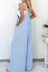 Checkered Pocketed Wide Leg Overalls Jumpsuits & Rompers JT's Designer Fashion