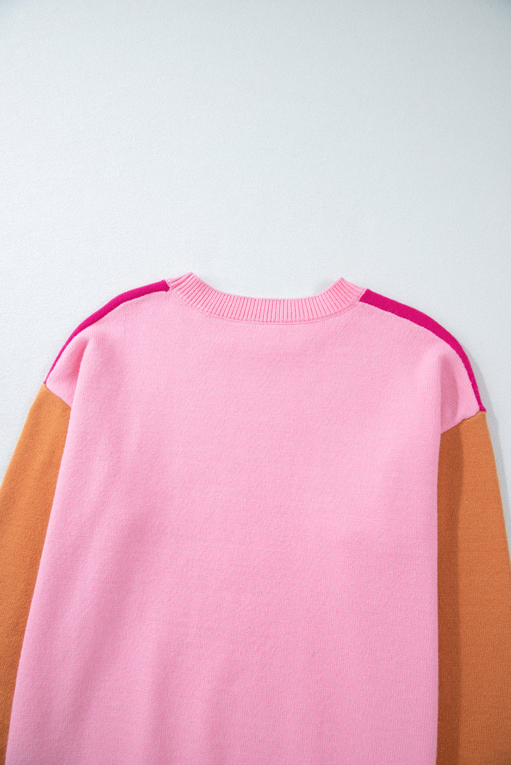 Bonbon Three Tone Contrast Round Neck Loose Sweater Sweaters JT's Designer Fashion