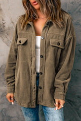 Turn Down Collar Buttoned Shirt Jacket Green 100%Polyester Jackets JT's Designer Fashion