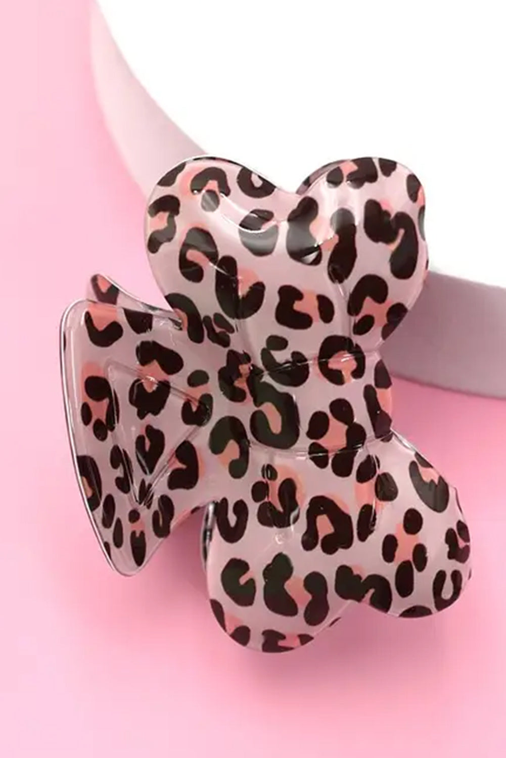 Bright Pink Leopard Print Bowknot Shape Claw Clip Headwear JT's Designer Fashion