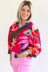 Rose Blooming Flower Print Ruffled Puff Sleeve Blouse Blouses & Shirts JT's Designer Fashion