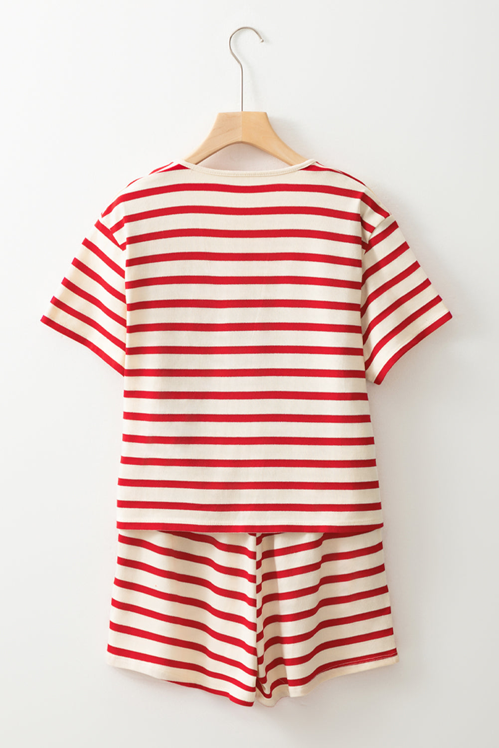 Red Stripe Lace-up Front Top and High Waist Shorts Set Short Sets JT's Designer Fashion