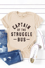 Khaki Captain of The Struggle Bus Graphic T-shirt Khaki 95%Polyester+5%Spandex Graphic Tees JT's Designer Fashion
