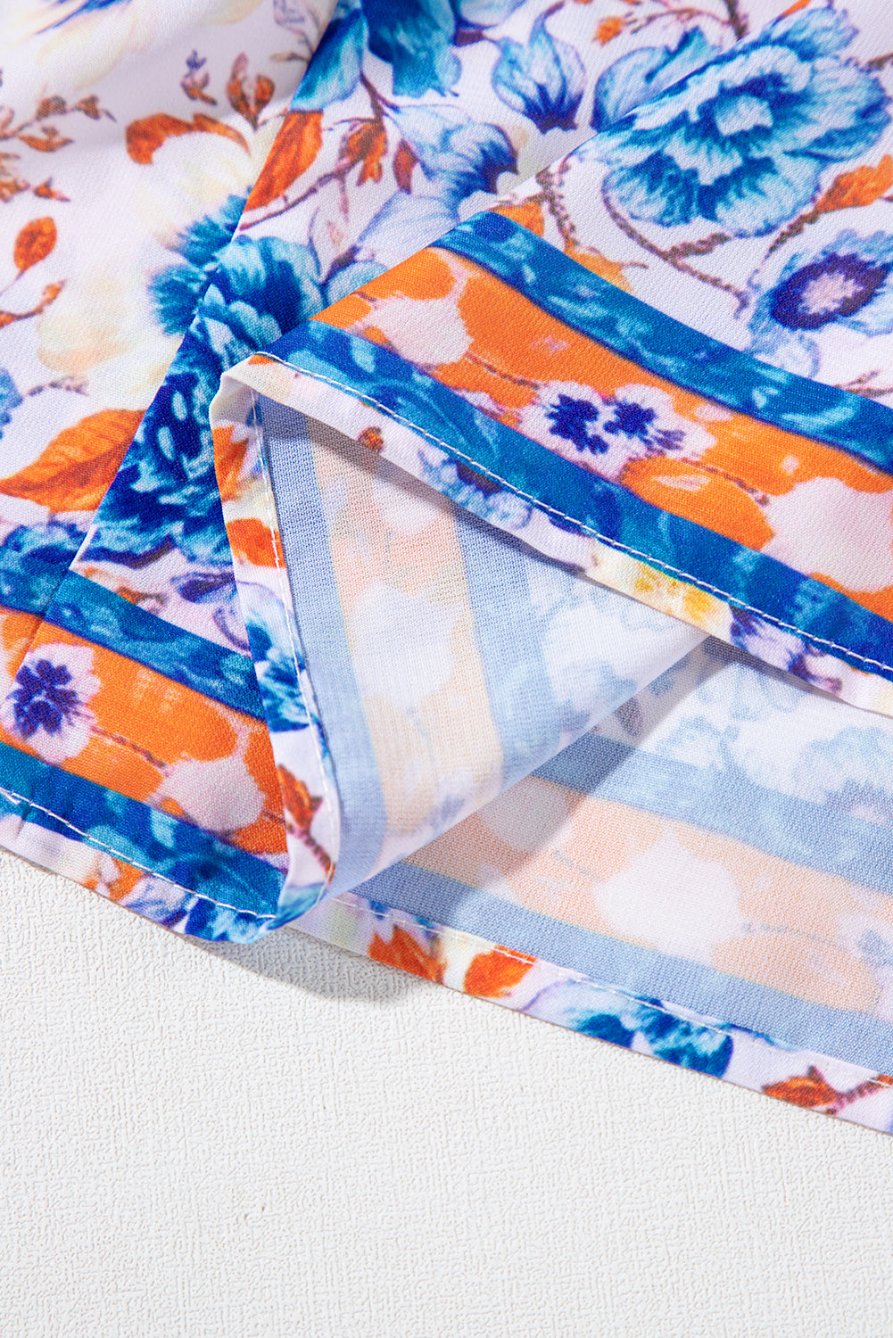 Sky Blue Mixed Floral Print Tie Split Neck Short Sleeve Dress Floral Dresses JT's Designer Fashion