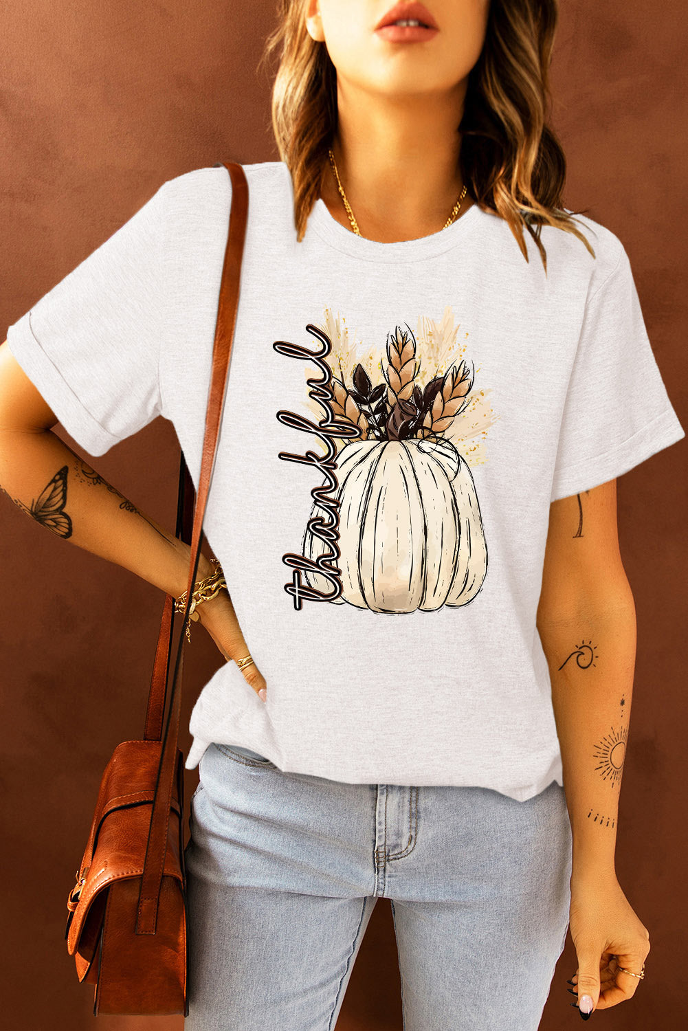 White Harvest Pumpkin Graphic Thanksgiving Tee Graphic Tees JT's Designer Fashion