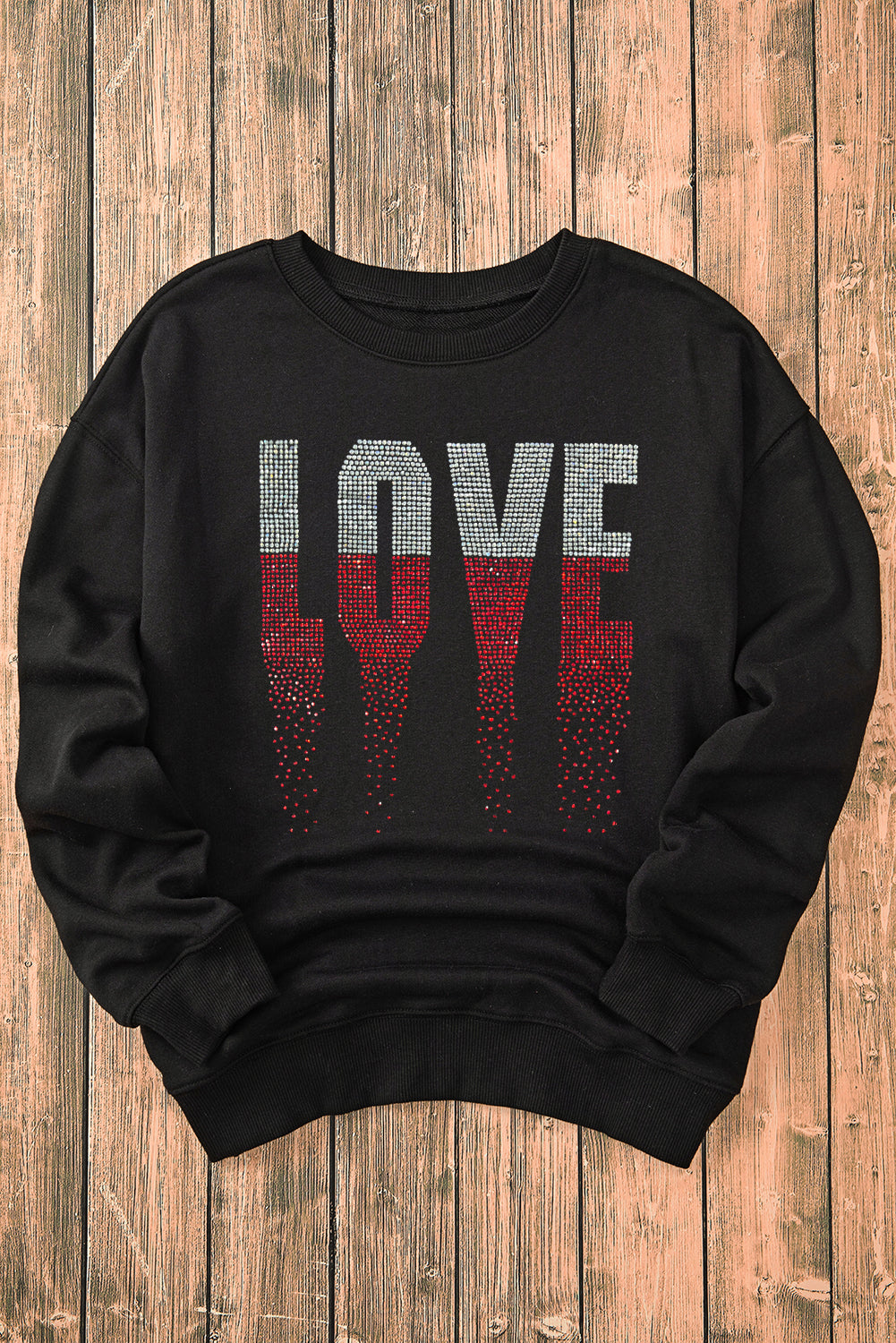 Black Rhinestone LOVE Graphic Crewneck Valentines Sweatshirt Graphic Sweatshirts JT's Designer Fashion