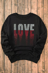 Black Rhinestone LOVE Graphic Crewneck Valentines Sweatshirt Graphic Sweatshirts JT's Designer Fashion