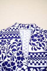 Dirty blue Shirred Waist V Neck Sleeveless Floral Print Long Dress Dresses JT's Designer Fashion