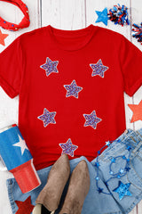 Red July 4th Fashion Sequin Star Graphic T Shirt Graphic Tees JT's Designer Fashion