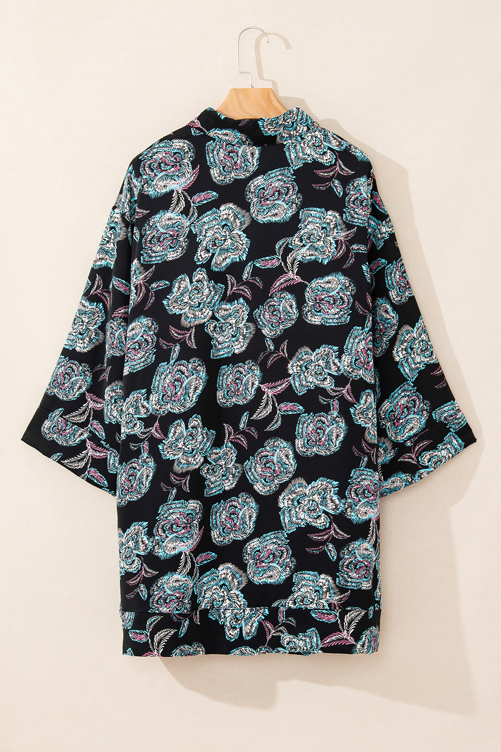 Black Floral Print Lapel Collar Loose Shirt Mini Dress Floral Dresses JT's Designer Fashion