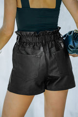 Black Faux Leather Paper Bag Waist High Rise Shorts Casual Shorts JT's Designer Fashion