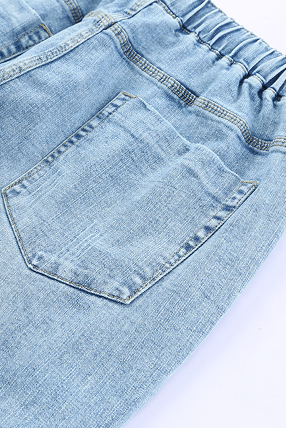 Sky Blue Gather Round Distressed Pocketed Denim Jogger Jeans JT's Designer Fashion