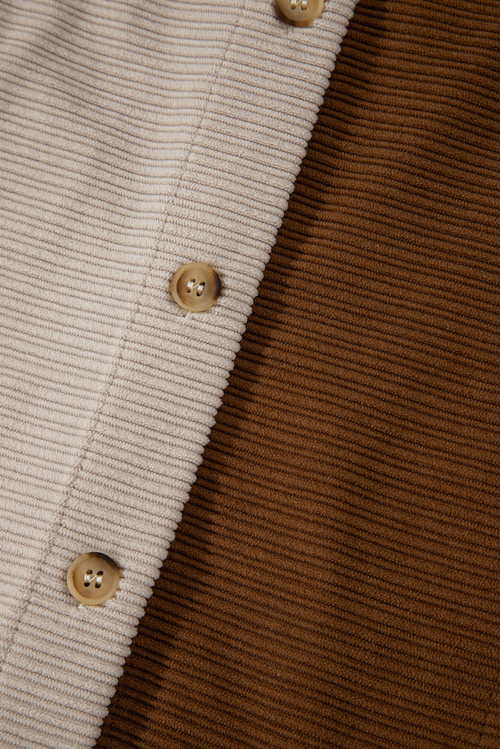 Brown Color Block Chest Pockets Buttoned Corduroy Shacket Jackets JT's Designer Fashion