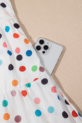 White Polka Dot Print Bubble Sleeve Button Up Plus Size Shirt Dress Plus Size Mini Dresses JT's Designer Fashion