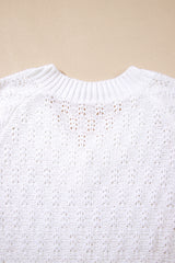 White Textured Knit Ribbed Edge V Neck Loose Sweater Sweaters JT's Designer Fashion