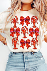 White Crawfish Bow Printed Casual T Shirt Graphic Tees JT's Designer Fashion