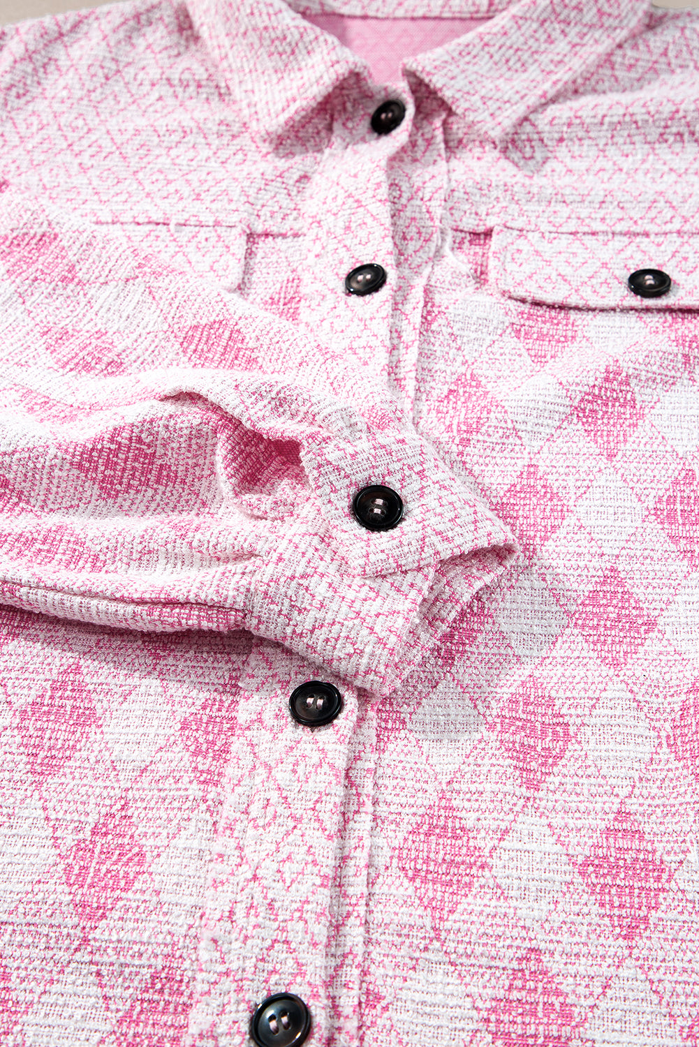 Delicacy Geometric Print Textured Flap Detail Shacket with Pocket Jackets JT's Designer Fashion