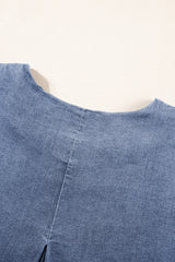Light Blue Denim Cuffed Sleeve Tee Elastic Shorts Set Short Sets JT's Designer Fashion