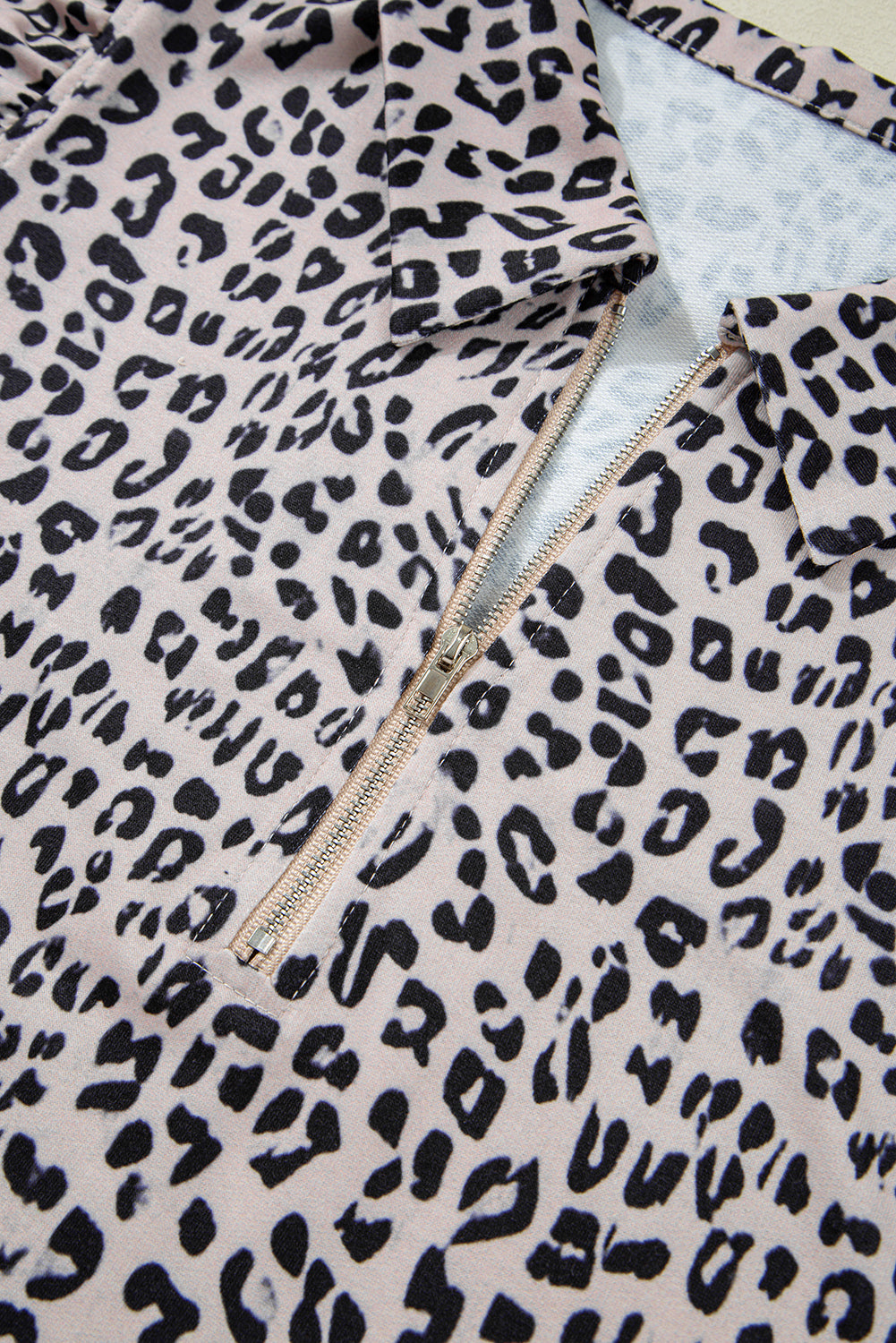 Brown Leopard Half Zipper Collared Ruffled Sleeve Top and Short Set Short Sets JT's Designer Fashion