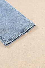 Sky Blue Light Wash Frayed Slim Fit High Waist Jeans Jeans JT's Designer Fashion