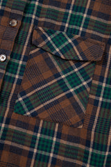 Brown Plaid Print Chest Pockets Buttoned Shirt Jacket Plaid Shackets JT's Designer Fashion