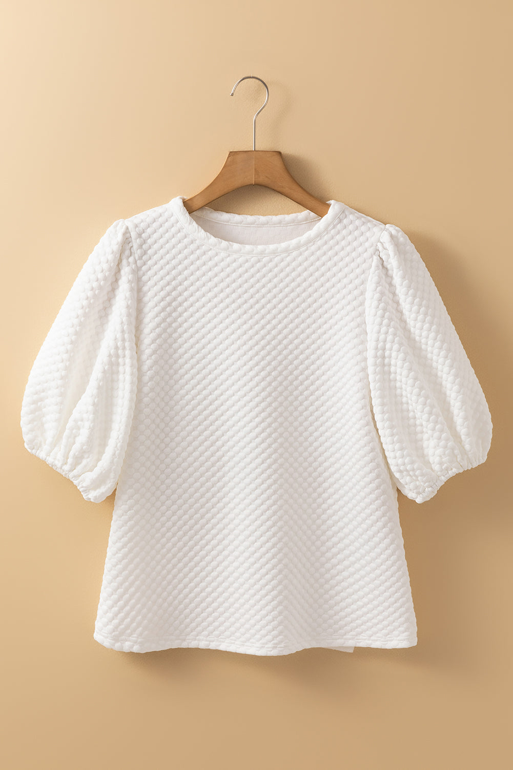 White Solid Textured O Neck Puff Sleeve Blouse Blouses & Shirts JT's Designer Fashion
