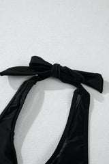 Black Sheer Mesh Edged Halter V Neck Push Up Bikini Bikinis JT's Designer Fashion
