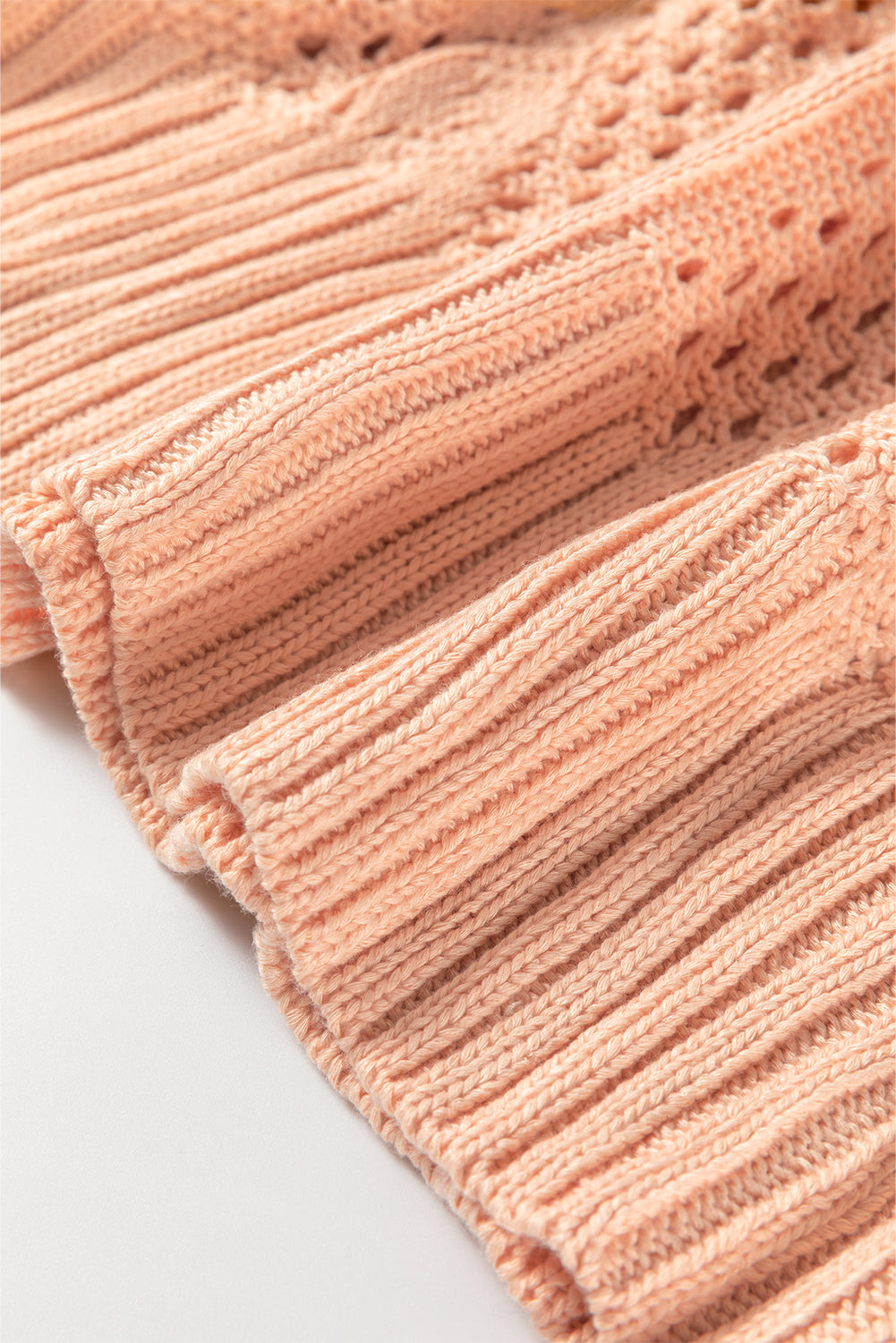 Apricot Pink Hollowed Knit 3/4 Dolman Sleeve Buttoned Collared Sweater Cardigans JT's Designer Fashion
